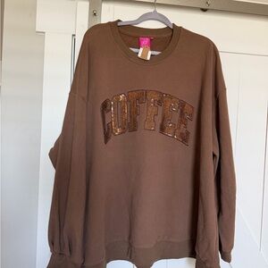 Queen Of Sparkles Brown Sequin 'Coffee' Sweatshirt& Shorts Set